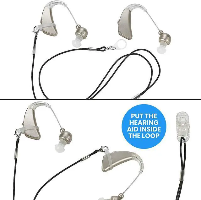 Alt view image 3 of 7 - Hearing Aid Clip - Protective Holder with Anti Lost Lanyard Cord - Rope with Loops and Clip and Security Clip Ideal for Behind the Ear Hearing Aids and Personal Sound Amplifiers