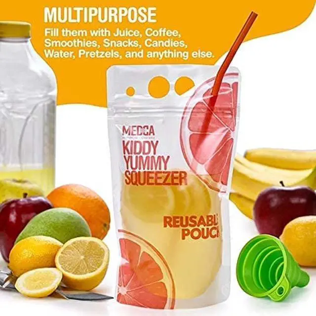Alt view image 3 of 7 - New Reusable Drink Pouches- 100 Clear Drink Bags+100 Straws Double Zipper Reusable Smoothie Juice, Clear Zipper Pouch Storage with No Leaks, Environmentally Friendly& BPA Free,( 201 Piece Set)