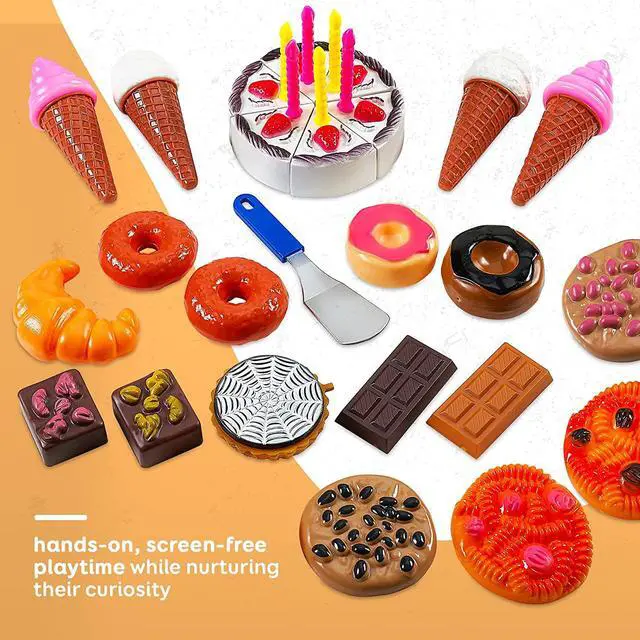 Alt view image 2 of 7 - MEDca Kids Play Food Set - 130 Piece Pretend Play Food Collection - Assorted Fake Food Set Includes Fruits Vegetables Snacks Dessert Juices Canned Goods and More for Boys and Girls