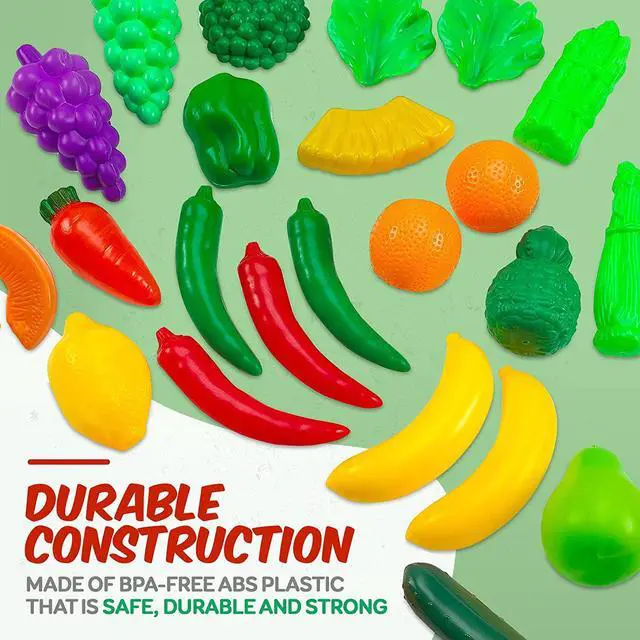 Alt view image 4 of 7 - MEDca Kids Play Food Set - 130 Piece Pretend Play Food Collection - Assorted Fake Food Set Includes Fruits Vegetables Snacks Dessert Juices Canned Goods and More for Boys and Girls