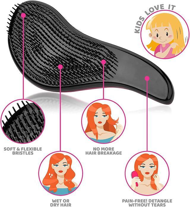 Alt view image 2 of 7 - Detangling Brush - (2 Black & 2 Pink Hair Detangler Brushes) Pain-Free Hair Brush Straightener that Removes Tangles and Knots Straightening Hair Shiny and Smooth