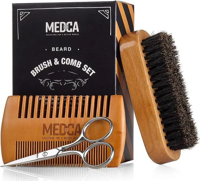 Main image of Wooden Beard and Comb Set for Men - Perfect for Beards Head Hair and Mustaches Men's Grooming Kit for Styling, Applying Beard Oils and Balms for Better Hair Care Growth and Impressive Hair Health