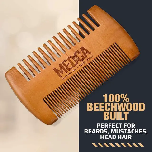 Alt view image 5 of 7 - Wooden Beard Comb for Men - Pack of 2, Handcrafted Solid Beechwood Beard Combs, Mustache and Head Hair Pocket Comb with Leather Case - Dual Action Fine & Coarse Teeth