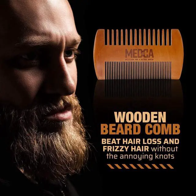 Alt view image 6 of 7 - Wooden Beard Comb for Men - Pack of 2, Handcrafted Solid Beechwood Beard Combs, Mustache and Head Hair Pocket Comb with Leather Case - Dual Action Fine & Coarse Teeth