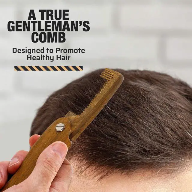 Alt view image 2 of 7 - Folding Wooden Comb - 2-Pack, Solid Sandalwood Construction - Fine Tooth Pocket Sized Beard, Mustache, Head Hair Brush Combs for Men for All Hair Types - Travel, Styling & Detangler