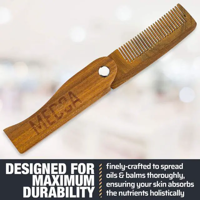 Alt view image 4 of 7 - Folding Wooden Comb - 2-Pack, Solid Sandalwood Construction - Fine Tooth Pocket Sized Beard, Mustache, Head Hair Brush Combs for Men for All Hair Types - Travel, Styling & Detangler