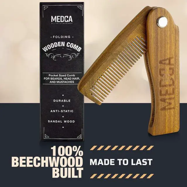 Alt view image 6 of 7 - Folding Wooden Comb - 2-Pack, Solid Sandalwood Construction - Fine Tooth Pocket Sized Beard, Mustache, Head Hair Brush Combs for Men for All Hair Types - Travel, Styling & Detangler