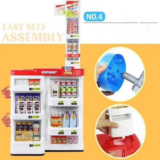 Alt view image 6 of 7 - MEDca Kids Play Supermarket Set with Scanner - Pretend Play Grocery Shop Set - 47 Piece Complete Playset with Cash Register Credit Card Machine Scanner Shop Trolley and Food Gift for Boys and Girls