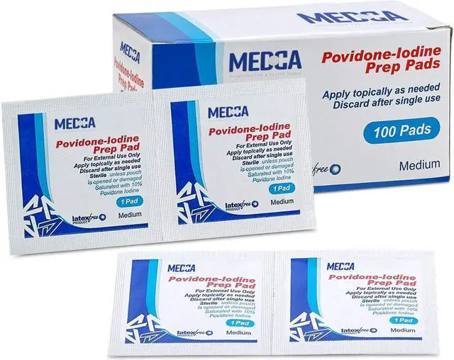 Main image of Iodine Prep Pads - (Box of 100 Count) Iodine Prep Solution Pads, 10% Povidone Iodine Swabs for Individual Disinfecting Wipes, Disposable Cotton Antiseptic Surgical Pad for Wound Care, and First Aid