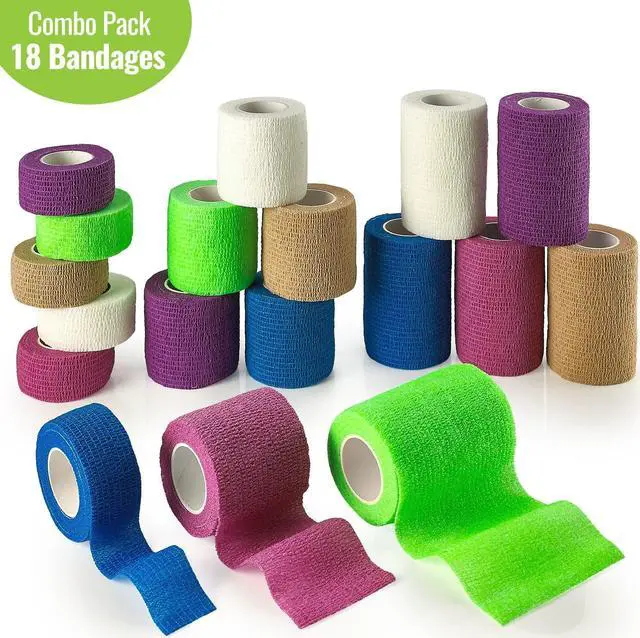Alt view image 6 of 7 - MEDca Self Adhesive Non Woven Cohesive Bandage Combo Pack 1 Inch 2 Inch and 3 inch X 5 Yards 6 of Each Size Total of 18 Rolls 'Rainbow Color"