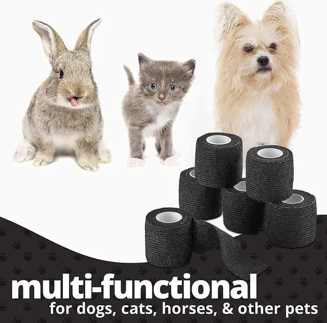 Alt view image 3 of 7 - Vet Wrap - (Pack of 12-2 inch x 5 Yard Rolls) Self Adherent Wrap Cohesive Compression Bandage and Medical Gauze Bandage Roll Tape for Dogs, Cats, Horses, Black