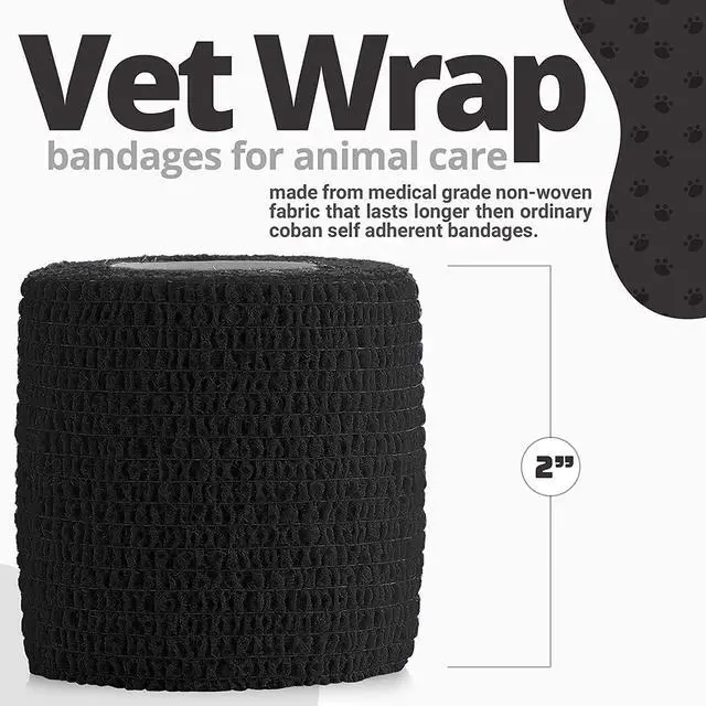 Alt view image 6 of 7 - Vet Wrap - (Pack of 12-2 inch x 5 Yard Rolls) Self Adherent Wrap Cohesive Compression Bandage and Medical Gauze Bandage Roll Tape for Dogs, Cats, Horses, Black