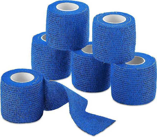 Main image of 6 Pack, Self Adherent Cohesive Tape - 2 x 5 Yards, Self Adhesive Bandage Rolls & Sports Athletic Wrap for Ankle, Wrist, Knee Sprains and Swelling, Vet Wraps in Blue Color