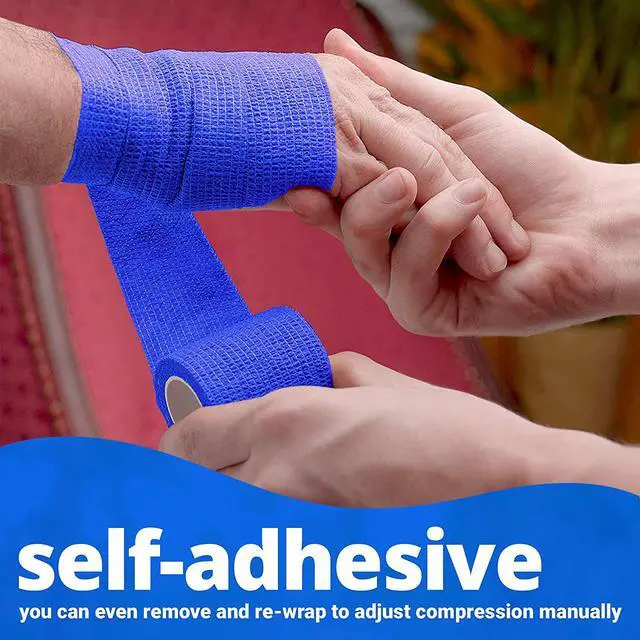 Alt view image 3 of 7 - 6 Pack, Self Adherent Cohesive Tape - 2 x 5 Yards, Self Adhesive Bandage Rolls & Sports Athletic Wrap for Ankle, Wrist, Knee Sprains and Swelling, Vet Wraps in Blue Color