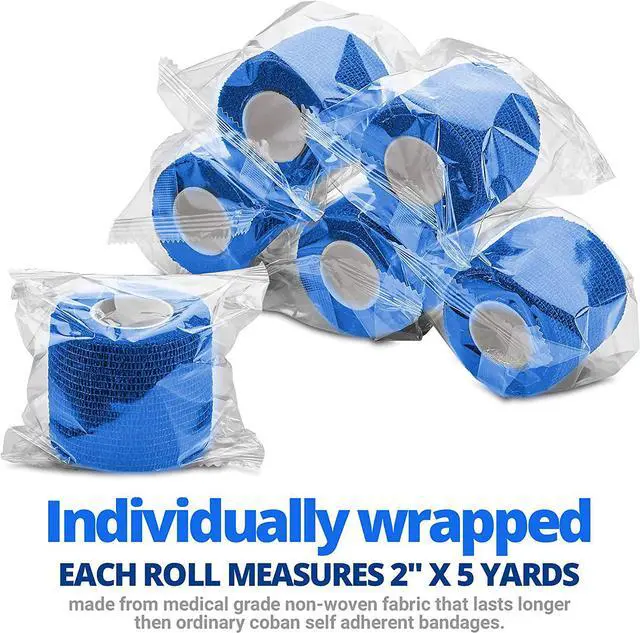 Alt view image 6 of 7 - 6 Pack, Self Adherent Cohesive Tape - 2 x 5 Yards, Self Adhesive Bandage Rolls & Sports Athletic Wrap for Ankle, Wrist, Knee Sprains and Swelling, Vet Wraps in Blue Color