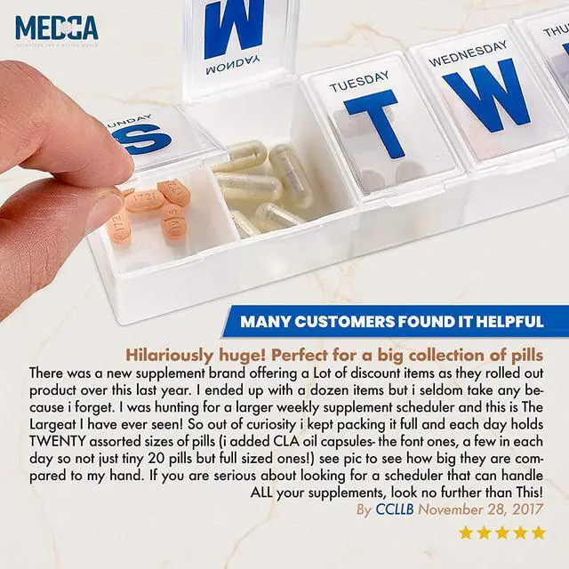 Alt view image 2 of 7 - Weekly Pill Organizer - (Pack of 2) Extra Large Vitamin Container with Jumbo Easy to Read Letters, BPA Free - Daily Travel 7 Day Medication Pill Box Case