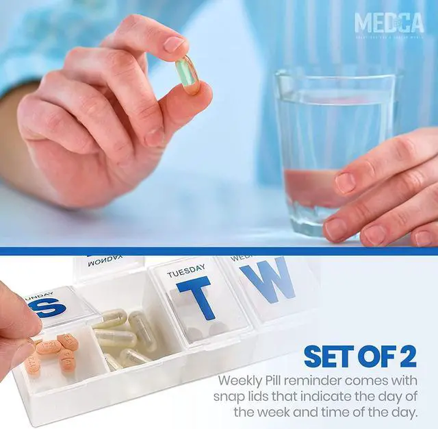 Alt view image 4 of 7 - Weekly Pill Organizer - (Pack of 2) Extra Large Vitamin Container with Jumbo Easy to Read Letters, BPA Free - Daily Travel 7 Day Medication Pill Box Case