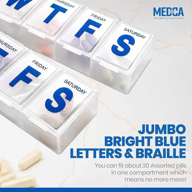 Alt view image 7 of 7 - Weekly Pill Organizer - (Pack of 2) Extra Large Vitamin Container with Jumbo Easy to Read Letters, BPA Free - Daily Travel 7 Day Medication Pill Box Case