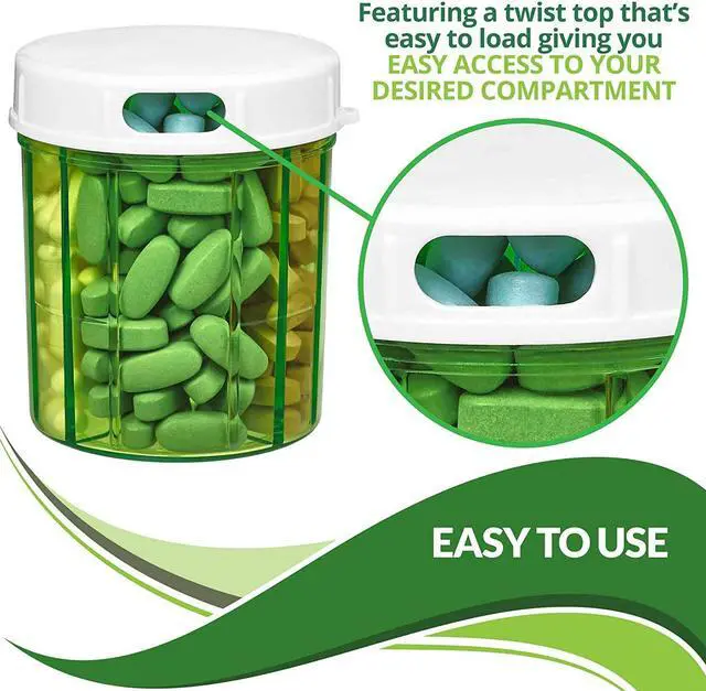 Alt view image 2 of 7 - Round Pill Organizer Dispenser - Pack of 2 - Pill Boxes with 4 Compartments for Medication, Vitamins & Supplements Bottle Daily Pill Case Reminder Box