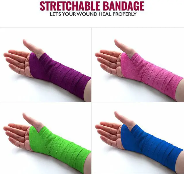 Alt view image 4 of 7 - MEDca Self Adherent Cohesive Wrap Bandages 3 Inches X 5 Yards 12 Count with Strong Elastic and Colorful First Aid Tape for Sprain Swelling and Soreness on Wrist and Ankle (Rainbow Color)