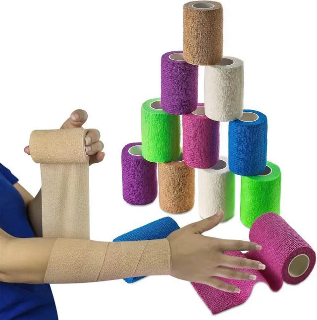 Alt view image 5 of 7 - MEDca Self Adherent Cohesive Wrap Bandages 3 Inches X 5 Yards 12 Count with Strong Elastic and Colorful First Aid Tape for Sprain Swelling and Soreness on Wrist and Ankle (Rainbow Color)