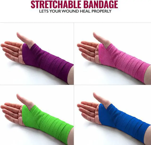 Alt view image 4 of 7 - MEDca Self Adherent Cohesive Wrap Bandages 3 Inches X 5 Yards 12 Count with Strong Elastic and Colorful First Aid Tape for Sprain Swelling and Soreness on Wrist and Ankle (Rainbow Color)