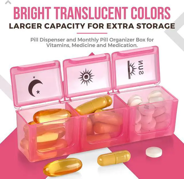 Alt view image 2 of 7 - Weekly Pill Organizer Case  3-Times-a-Day Pill Box - Large Plastic Dispenser with 7-Daily Morning Noon & Night Compartments for Pills, Supplements, Fish Oils and Vitamins