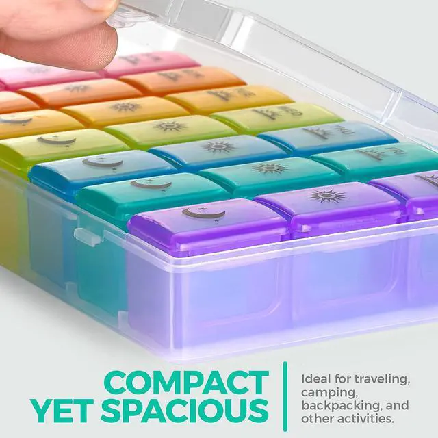 Alt view image 6 of 7 - Weekly Pill Organizer Case  3-Times-a-Day Pill Box - Large Plastic Dispenser with 7-Daily Morning Noon & Night Compartments for Pills, Supplements, Fish Oils and Vitamins