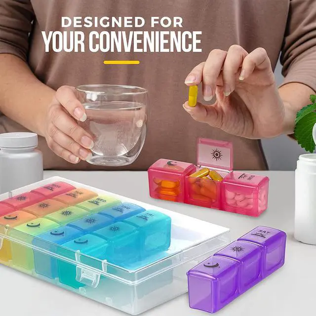 Alt view image 7 of 7 - Weekly Pill Organizer Case  3-Times-a-Day Pill Box - Large Plastic Dispenser with 7-Daily Morning Noon & Night Compartments for Pills, Supplements, Fish Oils and Vitamins