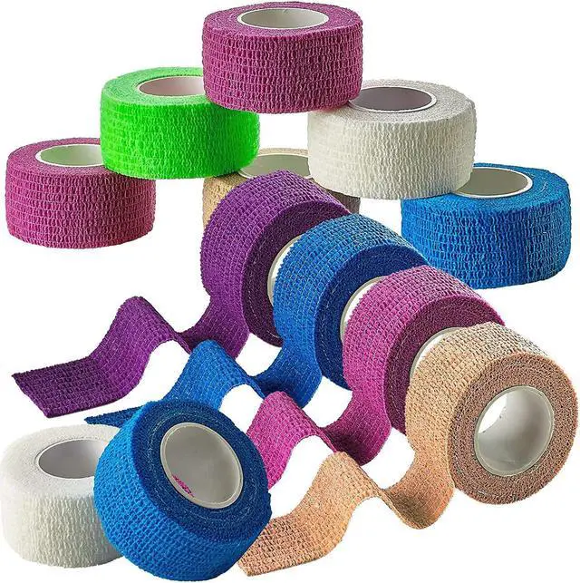 Main image of Self Adherent Cohesive Wrap Bandages - (Pack of 12 Rolls) 1 Inch X 5 Yards with Strong Elastic and Colourful First Aid Tape for Sprain Swelling and Soreness on Wrist and Ankle (Rainbow Color)