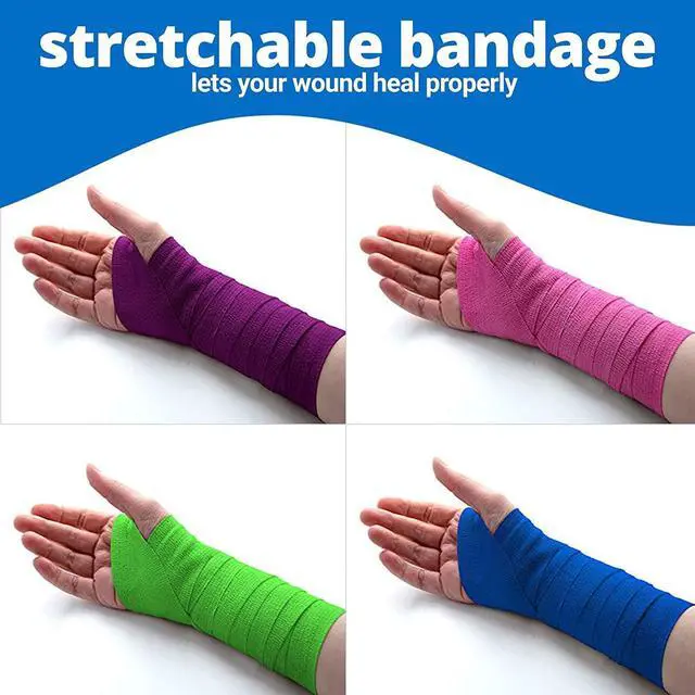 Alt view image 6 of 7 - Self Adherent Cohesive Wrap Bandages - (Pack of 12 Rolls) 1 Inch X 5 Yards with Strong Elastic and Colourful First Aid Tape for Sprain Swelling and Soreness on Wrist and Ankle (Rainbow Color)