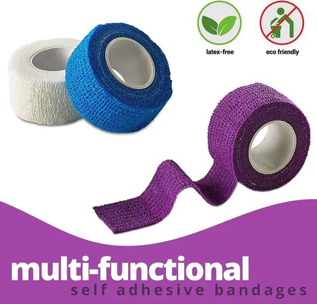 Alt view image 7 of 7 - Self Adherent Cohesive Wrap Bandages - (Pack of 12 Rolls) 1 Inch X 5 Yards with Strong Elastic and Colourful First Aid Tape for Sprain Swelling and Soreness on Wrist and Ankle (Rainbow Color)
