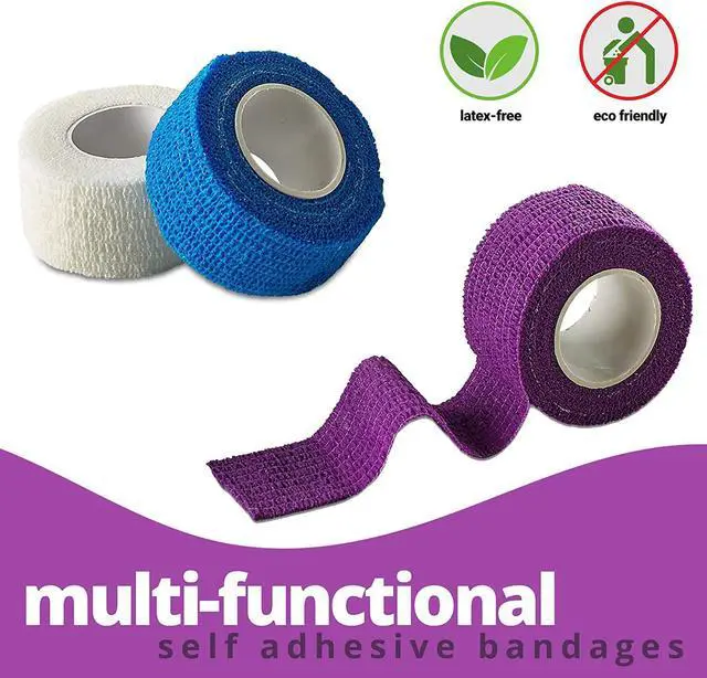Alt view image 7 of 7 - Self Adherent Cohesive Wrap Bandages - (Pack of 12 Rolls) 1 Inch X 5 Yards with Strong Elastic and Colourful First Aid Tape for Sprain Swelling and Soreness on Wrist and Ankle (Rainbow Color)