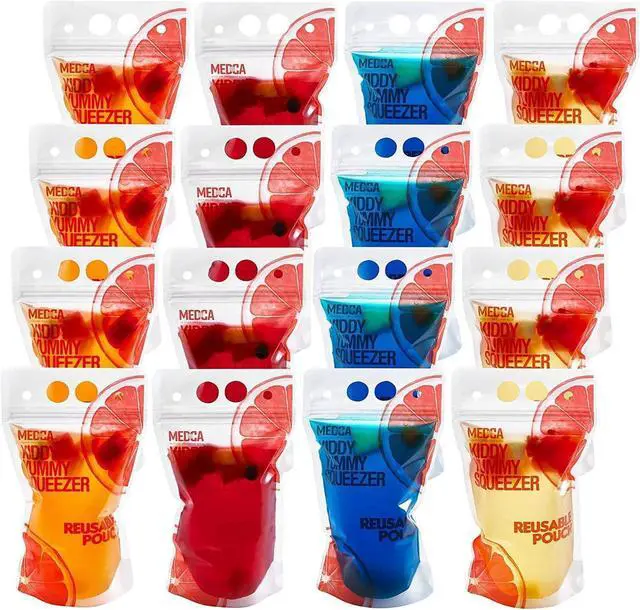 Alt view image 2 of 7 - Reusable Drink Pouches - (402 Piece Set) 200 Clear Drink Bags + 200 Straws - 16 oz BPA Free - Double Zipper Reusable Smoothie Juice, Clear Zipper Pouch Storage with No Leaks, Environmentally Friendly