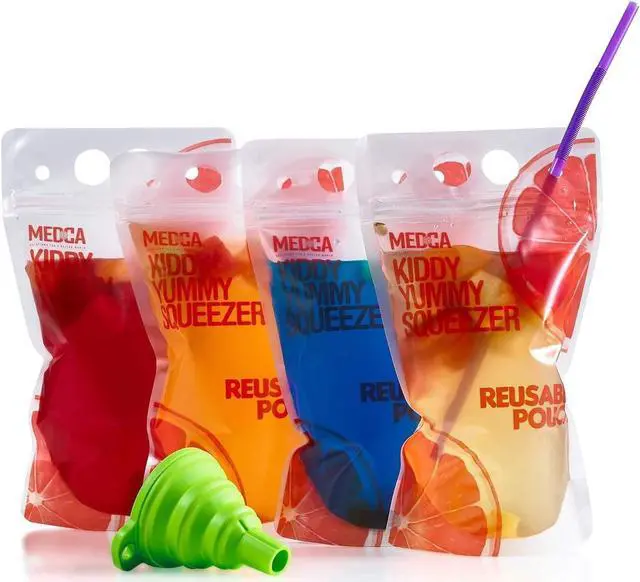 Alt view image 3 of 7 - Reusable Drink Pouches - (402 Piece Set) 200 Clear Drink Bags + 200 Straws - 16 oz BPA Free - Double Zipper Reusable Smoothie Juice, Clear Zipper Pouch Storage with No Leaks, Environmentally Friendly