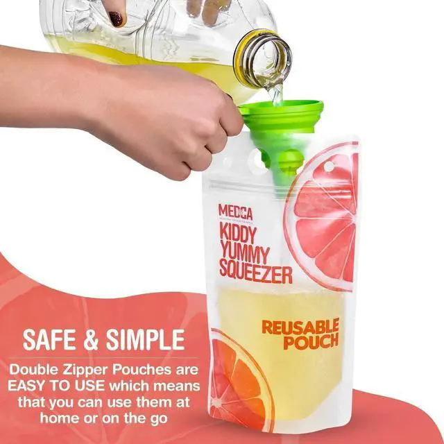 Alt view image 4 of 7 - Reusable Drink Pouches - (402 Piece Set) 200 Clear Drink Bags + 200 Straws - 16 oz BPA Free - Double Zipper Reusable Smoothie Juice, Clear Zipper Pouch Storage with No Leaks, Environmentally Friendly