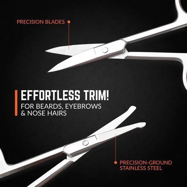 Alt view image 4 of 8 - Stainless Steel Grooming Scissors - Eyebrow Scissor, Beard & Mustache Trimming Set, Small Curved & Rounded Tip Facial Hair Trimmer Kit for A Much Safer Ear, Nose Hair Clipper for Men & Travel Case