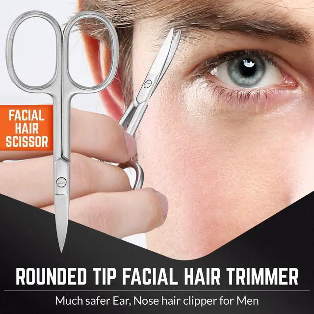 Alt view image 3 of 7 - Stainless Steel Grooming Scissors - Eyebrow Scissor, Beard & Mustache Trimming Set, Small Curved & Rounded Tip Facial Hair Trimmer Kit for A Much Safer Ear, Nose Hair Clipper for Men & Travel Case