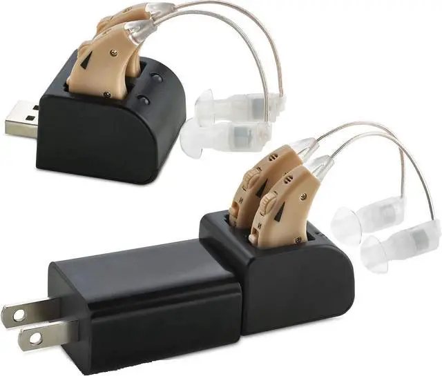 Alt view image 7 of 7 - Digital Hearing Amplifier - (Pair of 2) Noise Cancelling with One Touch Volume Control, No Programming Required, Near-Invisible Behind The Ear, Upgraded 2019 Design & Rechargeable USB Dock by MEDca