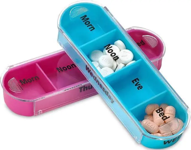 Alt view image 3 of 7 - Weekly Travel Pill Organizer - (Pack of 2) Medication Wallet Pill Box Reminders, Pill Container Dispenser Case, Vitamin Caddy Organizer, for 4 Times A Day, 7 Days a Week