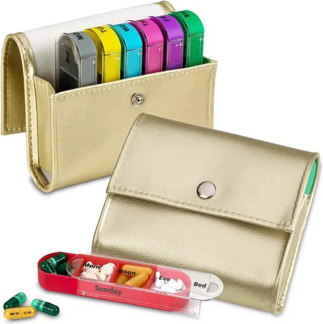Main image of Weekly Travel Pill Organizer - (Pack of 2) Medication Wallet Pill Box Reminders, Pill Container Dispenser Case, Vitamin Caddy Organizer, for 4 Times A Day, 7 Days a Week