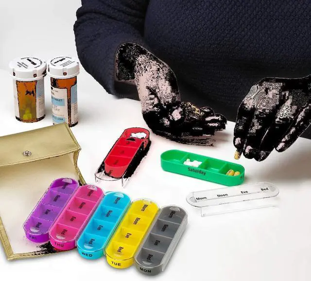 Alt view image 3 of 7 - Weekly Travel Pill Organizer - (Pack of 2) Medication Wallet Pill Box Reminders, Pill Container Dispenser Case, Vitamin Caddy Organizer, for 4 Times A Day, 7 Days a Week