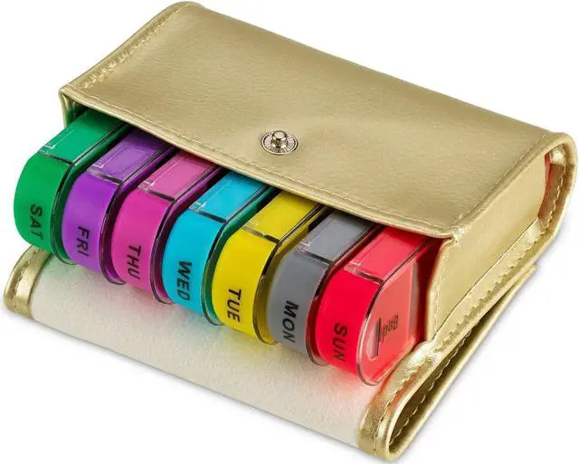Alt view image 6 of 7 - Weekly Travel Pill Organizer - (Pack of 2) Medication Wallet Pill Box Reminders, Pill Container Dispenser Case, Vitamin Caddy Organizer, for 4 Times A Day, 7 Days a Week