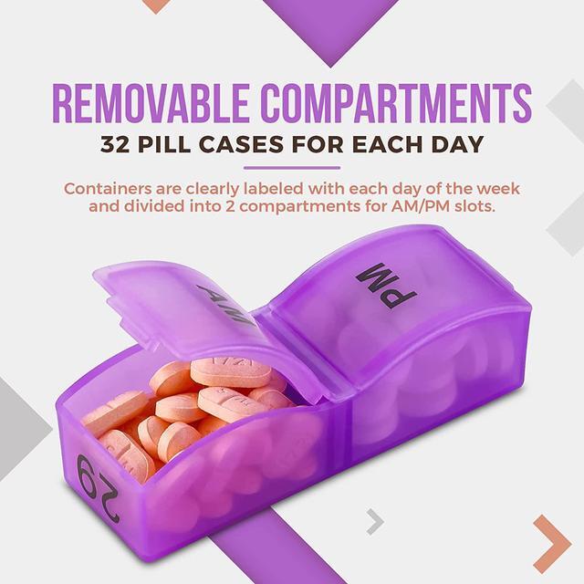 Alt view image 3 of 7 - Monthly Pill Organizer - Am/Pm Daily Pill Organizer 32 Compartments for Each Day, Pill Dispenser and Dispenser Caddy That Helps You Organize Your Life, Perfect for Supplements and Medication by MEDca