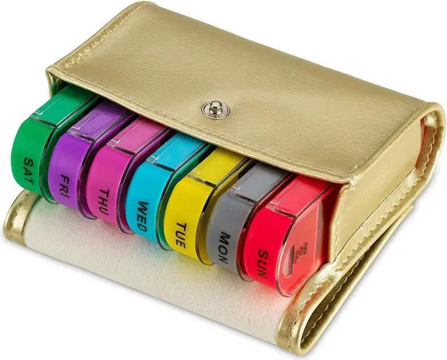 Alt view image 2 of 7 - Weekly Travel Pill Organizer - Prescription and Medication Wallet Pill Box Reminder, Pill Container Dispenser Case, Vitamin Caddy Organizer, for 4 Times A Day, 7 Days a Week