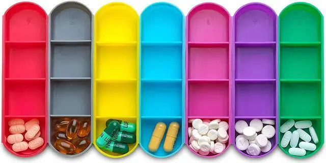 Alt view image 3 of 7 - Weekly Travel Pill Organizer - Prescription and Medication Wallet Pill Box Reminder, Pill Container Dispenser Case, Vitamin Caddy Organizer, for 4 Times A Day, 7 Days a Week