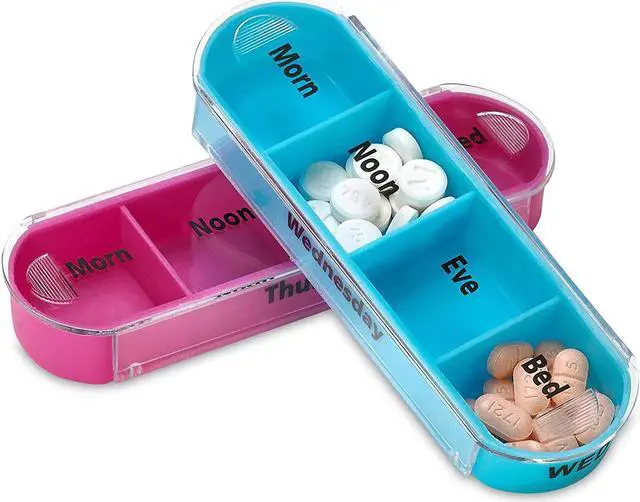 Alt view image 4 of 7 - Weekly Travel Pill Organizer - Prescription and Medication Wallet Pill Box Reminder, Pill Container Dispenser Case, Vitamin Caddy Organizer, for 4 Times A Day, 7 Days a Week