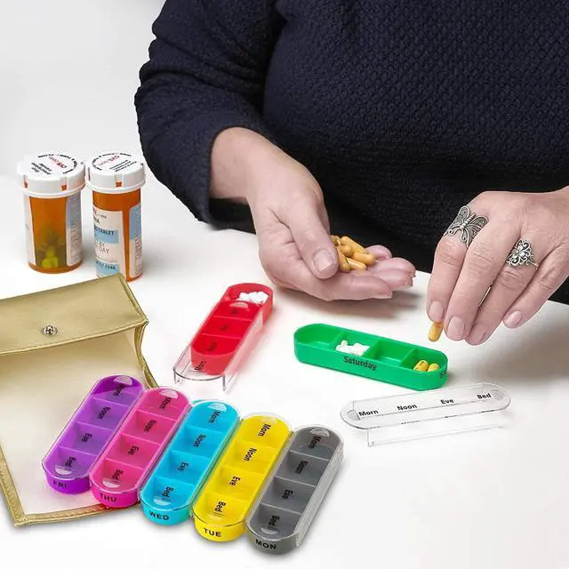 Alt view image 7 of 7 - Weekly Travel Pill Organizer - Prescription and Medication Wallet Pill Box Reminder, Pill Container Dispenser Case, Vitamin Caddy Organizer, for 4 Times A Day, 7 Days a Week