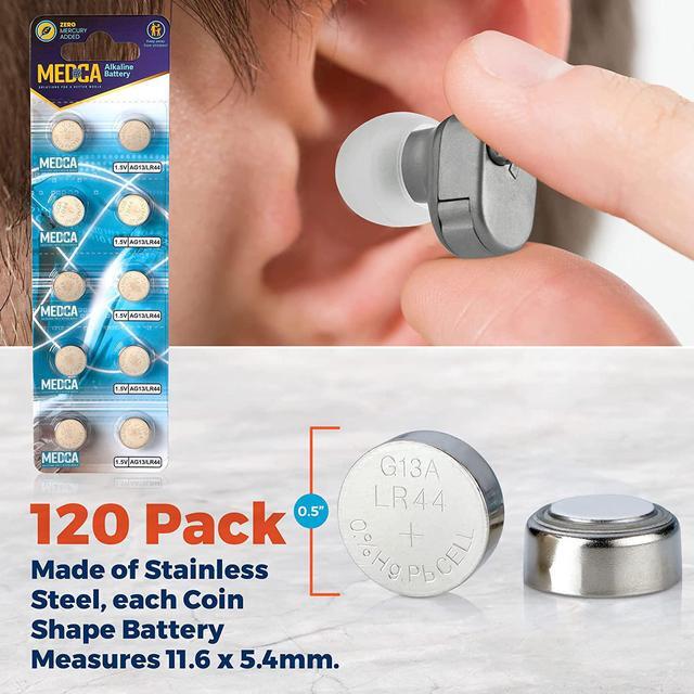 Alt view image 6 of 7 - MEDca LR44 Batteries 120 Count P/k 1.5V Alkaline Hearing Aids Amplifiers