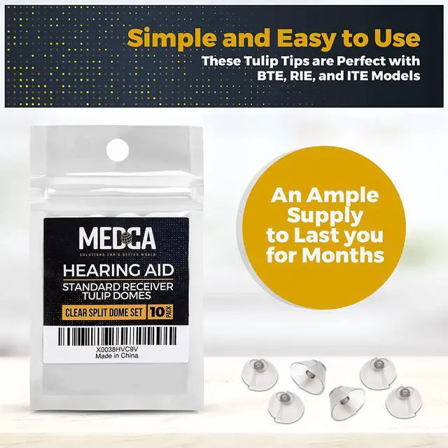 Alt view image 6 of 7 - MEDca Hearing Aid Standard Receiver Tulip Domes Compatible with GN Resound Sure Fit - 10-Pcs Universal Invisible Tip Replacement Ear Domes for BTE PSAP Hearing Amplifiers and Open Fit Models, Clear